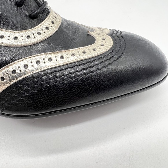 LAURENCE DACADE Victoria Heeled Lace Up Brogue Womens 38.5 Black Gold Leather - Picture 10 of 16